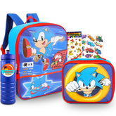 Nintendo Sonic the Hedgehog Backpack and Lunch Box for Boys - Bundle with 16" Sonic Backpack, Sonic Lunch Bag, Stickers, More | Sonic the Hedgehog Backpack for Kids Set